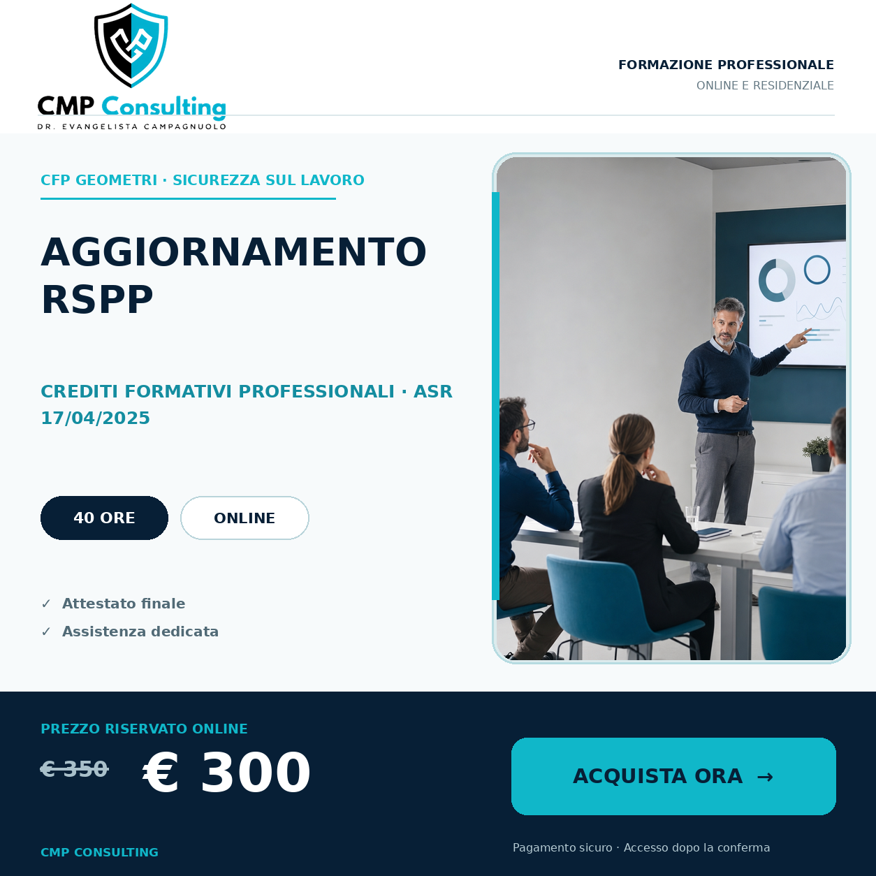 Grafica del corso CFP Geometri - Corso di aggiornamento per RSPP (40 ore) - ASR 17/04/2025
