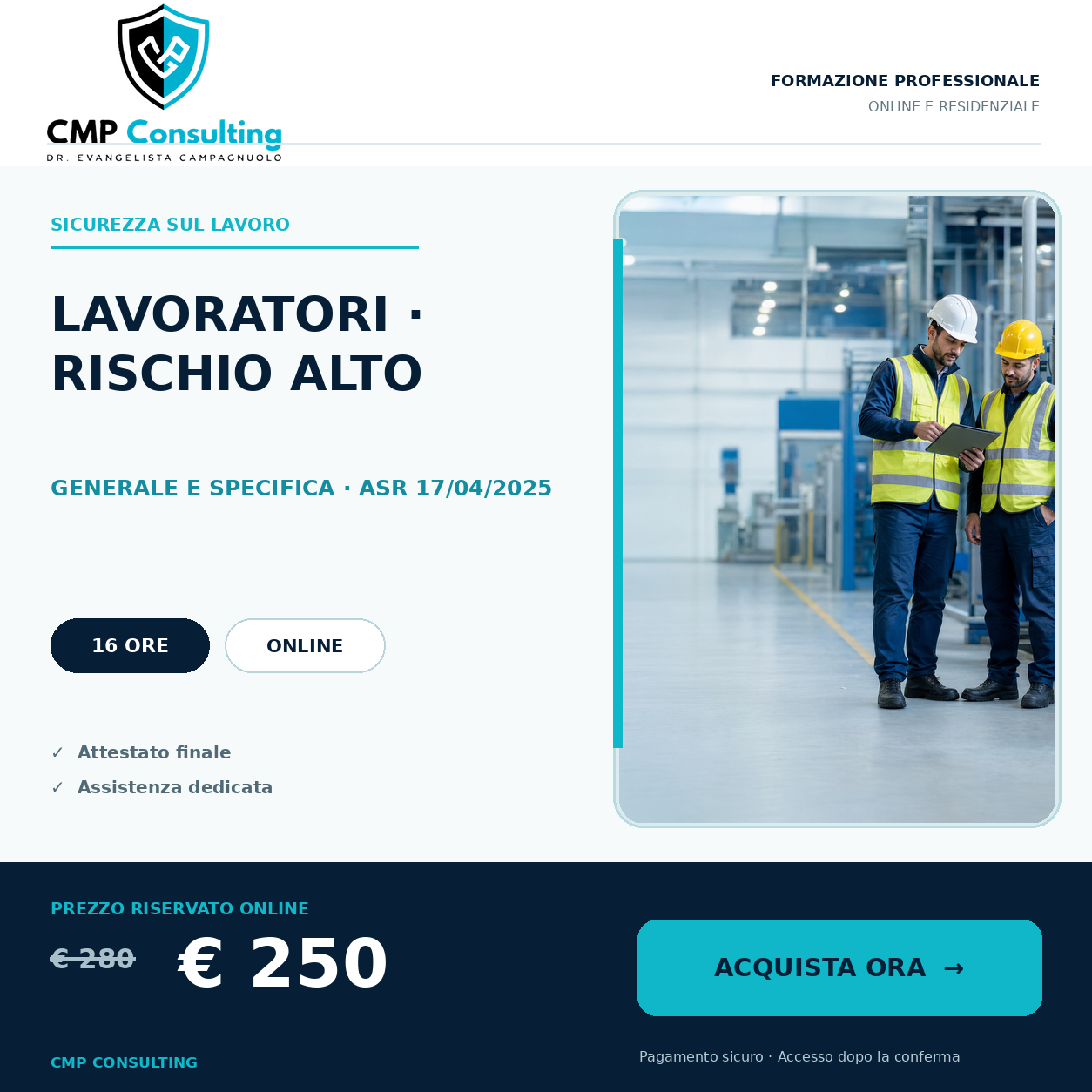 Grafica del corso Corso di formazione per lavoratori - generale e specifica rischio alto (16 ore) - ASR 17/04/2025